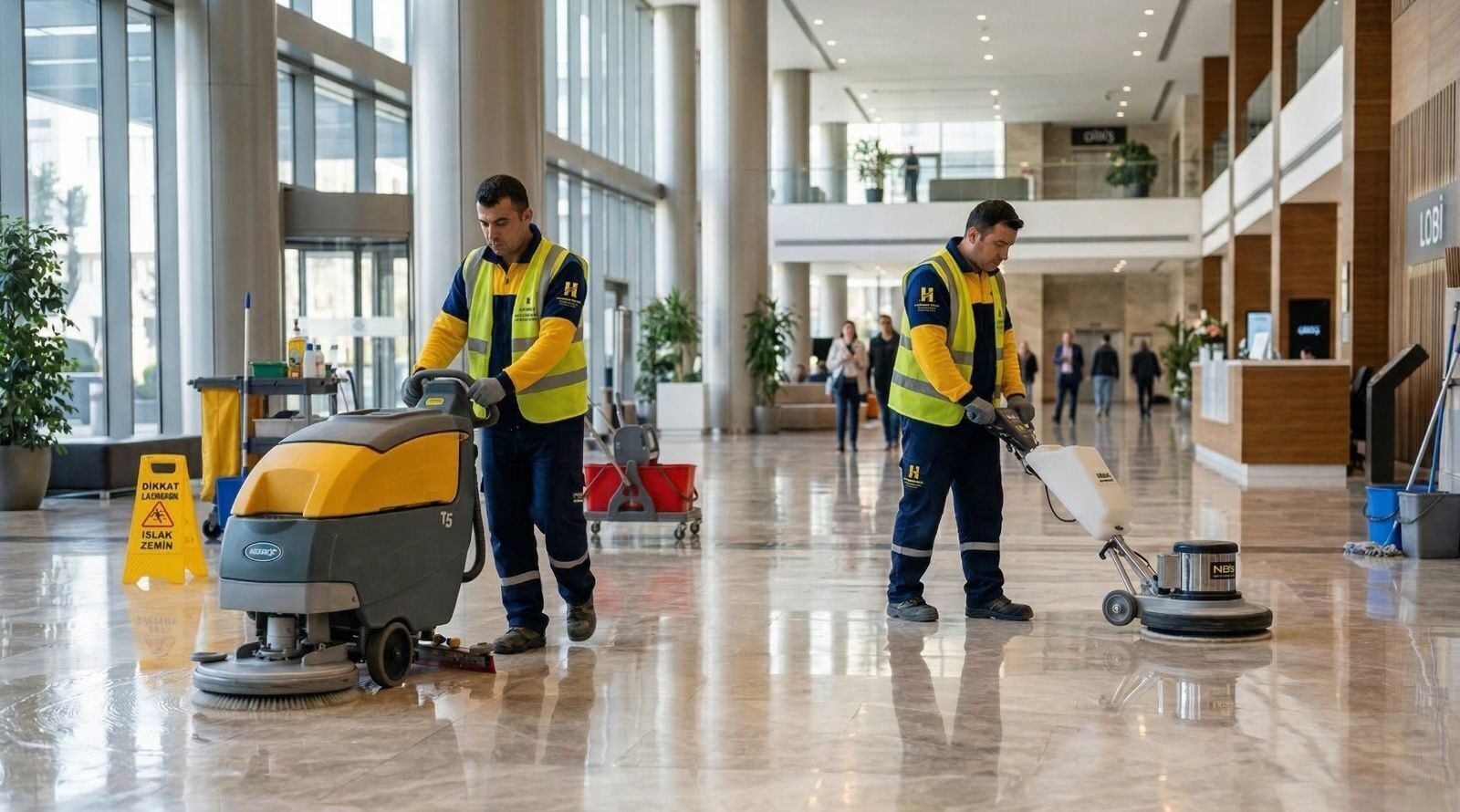 Ticari tesisler ve plazalar için endüstriyel makine ile zemin temizliği ve cilalama